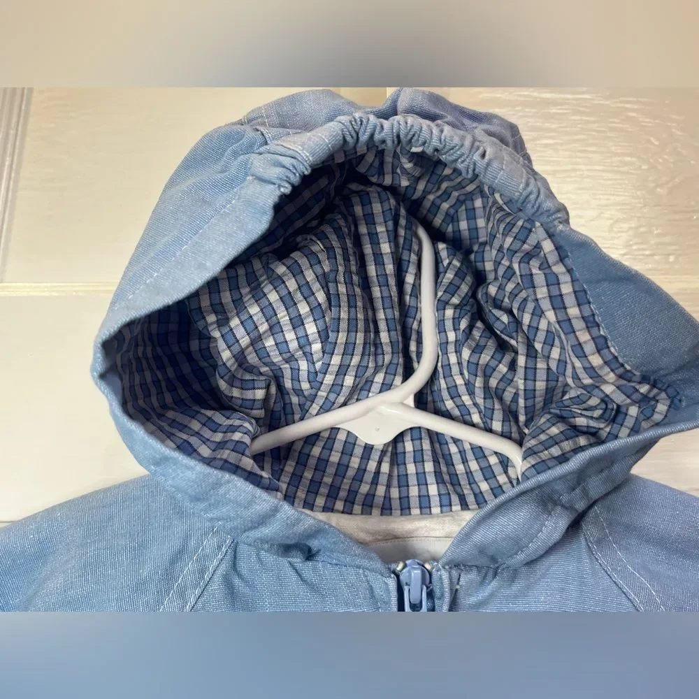 Vintage Carters blue hooded zip-up jacket with a plaid lining Size 4T